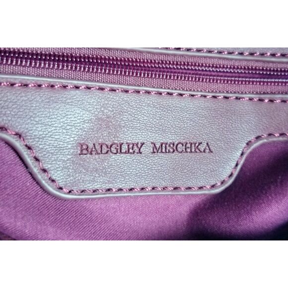 BADGLEY MISCHKA Burgundy Mini Quilted Messenger Bag Vegan Leather Plum - Picture 7 of 13